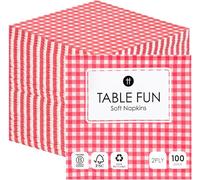 Talking Tables 100 x Bulk Pack Soft Red Checkered Gingham Paper Napkin, Disposable Party Serviettes for Birthday, Christmas, Wedding, Catering, Picnics, BBQ Tableware, Recyclable Made in EU 2ply 33cm