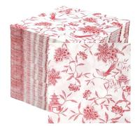 Table Fun 100 x Soft Pink Paper Napkins Chinoiserie Design | 2ply 33cm | Pink Disposable Party Serviettes for Birthdays, Elegant Wedding Napkins, Baby Showers, Bridal Showers & Tea Parties