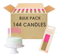 Table Fun 144 x Pink and Gold Birthday Candles with Holders 12cm Long & Tall Bulk Pack Cake Decorations for Birthday, Wedding, Anniversary