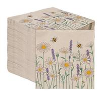Table Kind 100 x Bulk Pack Soft Recycled Paper Napkins Daisy Floral Bee Disposable Party Serviettes Weddings Everyday Eco-Friendly Kraft Unbleached Home Compostable Recyclable Made in EU 2ply 33cm