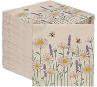 Table Kind 100 x Bulk Pack Soft Recycled Paper Napkins Daisy Floral Bee Disposable Party Serviettes Weddings Everyday Eco-Friendly Kraft Unbleached Home Compostable Recyclable Made in EU 2ply 33cm