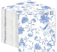 Table Kind 100 x Bulk Pack Soft Blue Chinoiserie Paper Napkins, Disposable Party Serviettes for Birthday, Weddings, Hen, Everyday Tableware, Catering, Christmas, Recyclable Made in EU 2ply 33cm