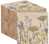 Table Kind 100 x Soft Recycled Floral Napkins Wildflower Soft Paper Napkins Pretty Wild Flower Serviettes for Spring Eco Friendly, Everyday & Compostable Weddings, Tea Party, Birthday Natural Kraft