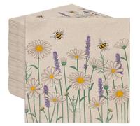 Table Kind 100 x Soft Recycled Paper Napkins | 2ply 33cm | Eco Brown Napkins for Mothers Day Easter Table Daisy Floral Bee Disposable Party Serviettes for Weddings, Kraft Unbleached Home Compostable