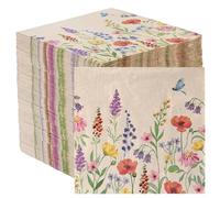 Table Kind 100 x Soft Recycled Paper Napkins 2ply, 33cm Wildflower Meadow Floral Napkins, Disposable Party Serviettes for Mothers' Day Weddings, Tea Parties, Natural Kraft, Unbleached, British Brand