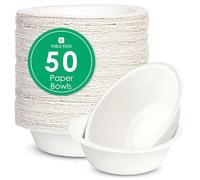 Table Kind 50 x Paper Bowls Bulk Pack Eco-Friendly Disposable Dishes for Camping Catering Everyday Use for Salad Dessert Cereal Recyclable Birthday Party Supplies Home Compostable Made in EU 23CM