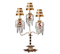 Table Lamp 3 Bulb Black & White Striped Cream & Gold Shades Crystal LED E27 60W
