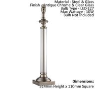Table Lamp - Antique Chrome & Clear Glass - 10W LED E27 - Bedside Light Loops Clear One Size