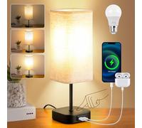 Table-Lamp-Bedside-Touch-Control-Dimmable-Charging-Rechargeable USB A+C Charger Ports 3-Way Dimmer Linen Fabric Shade Lamps LED Tables Lampe Reading Night Modern Lights Bedroom Living Bed Side Lounge