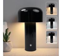 Table Lamp, Bedside Touch Switch Mushroom Shape Night Light, USB Rechargeable 3-Way Dimmer LED Shade Lamps, Modern Reading Light, Perfect for Bedroom Living Bed Side Lounge, Restaurant (Black)