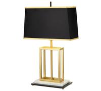 Modern Black Rectangular Table Lamp With White Marble Base And Brushed Brass Finish