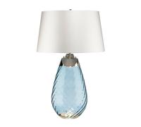 Elegant Blue Tinted Glass Table Lamp With Off-White Shade - Led E27 60W Bulb Included