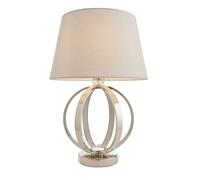 Table Lamp Bright Nickel Plate & Pale Grey Cotton 40W E27 GLS Base & Shade