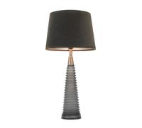 Table Lamp - Charcoal Ribbed Glass, Bright Nickel Plate & Mocha Velvet - 40W E27 Loops Metallics One Size