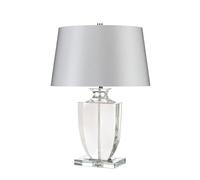Table Lamp Clear Crystal Glass Flat Vase Silver Sheer Fabric Shade LED E27 60W