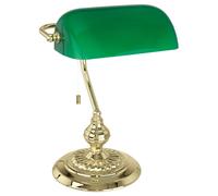 Table Lamp Colour Brass Shade Green Glass Painted Pull Switch Bulb E27 1x60W Loops Green One Size