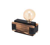 Table Lamp Desk Light Black Steel & Wood Bedside Box 1 x 16W E27 Bulb