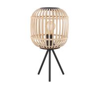 Table Lamp Desk Light Black Tripod & Round Wood Cage Shade 1 x 28W E27 Bulb