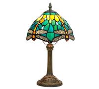 Table Lamp, Dragonfly Stained Glass Lampshades with Resin Base Night Light, Bedroom Bedside Lamp, Handmade Home Office Living Room Sea Blue Green Desk Light, H14.4 W8,Blue