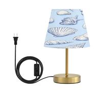 Table Lamp for Living Room Bedroom Blue Seashells and Rocks Bedside Lamps for Nightstand 3 Color Dimming Up Flaxen Fabric Shade for Reading Office Dorm