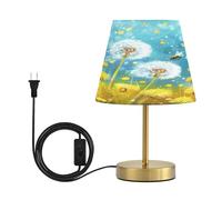 Table Lamp for Living Room Bedroom Dandelion Bee Bedside Lamps for Nightstand 3 Color Dimming Up Flaxen Fabric Shade for Reading Office Dorm