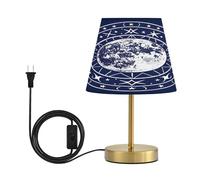 Table Lamp for Living Room Bedroom Full Moon Magic Circle Bedside Lamps for Nightstand 3 Color Dimming Up Flaxen Fabric Shade for Reading Office Dorm