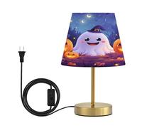 Table Lamp for Living Room Bedroom Halloween Ghosts Bedside Lamps for Nightstand 3 Color Dimming Up Flaxen Fabric Shade for Reading Office Dorm