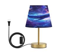 Table Lamp for Living Room Bedroom Whale Planet Bedside Lamps for Nightstand 3 Color Dimming Up Flaxen Fabric Shade for Reading Office Dorm