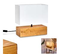 Table lamp Geneva, Bedside lamp Made of Wood/Fabric in Nature/White, Table lamp 1-Flame in Scandinavian Design, 1 x E27, Length 30 cm, Light with on/Off Switch on The Cable, Without Bulbs