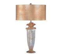 Table Lamp Gold Silver & Brown Cylindrical Gilded Shade LED E27 100W