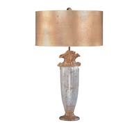 Table Lamp Gold Silver & Brown Cylindrical Gilded Shade LED E27 100W Loops Metallics One Size