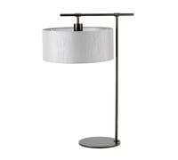 Table Lamp Grey Cylinder Shade Modern Style Dark Brown LED E27 60W Bulb