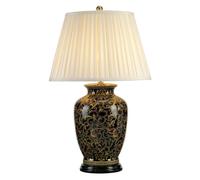 Table Lamp Large Chinese Base Cream Double Pleat Shade Gold Black LED E27 60W