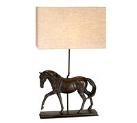 Table Lamp Large Horse Statuette Natural Hessian Shade Bronze Patina LED E27 40w