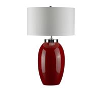 Table Lamp Large Red Glaze Cream Faux Silk Empire Cylinder ShadeLED E27 60W