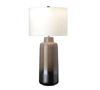 Table Lamp Light Brown Glaze Graphite Base White Faux Silk Shade LED E27 60W Loops White One Size