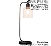 Table Lamp Matt Black & Clear Glass 10W LED E27 Complete Bedside Light Loops Black One Size