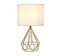 Table Lamp Modern Style Golden Hollowed Out Base Beside Living Room Bedroom, Desk Lamp with White Fabric Shade Simplicity Bedside Lamp