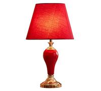 table lamp Modern Table Lamps Bedside Table Lamp Red Ceramics Tapered Column Fabric Shade for Living Room Family Bedroom Desk Lamp (Color : B)