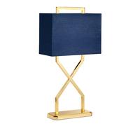Table Lamp Navy Blue Oblong Shade Polished Gold LED E27 60W Bulb