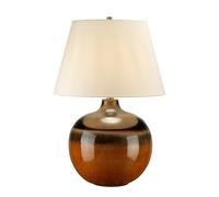 Table Lamp Orange & Brown Glaze. Cream Faux Silk Shade LED E27 60W