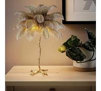 Table Lamp, Ostrich Feather Shade, Palm Tree Design, Elegant Lighting for Living Room Decoration, Home Decor, 80cm