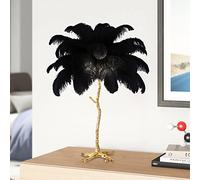 Table Lamp, Ostrich Feather Shade, Palm Tree Design, Elegant Lighting for Living Room Decoration, Home Decor, 80cm