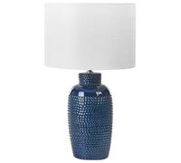 Beliani Ceramic Bedside Table Lamp White Drum Shade Handmade Navy Blue Perlis