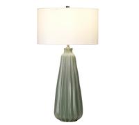 Loops Table Lamp Sage Green Ceramic White Faux Silk Cylinder Shade LED E27 60W Loops White