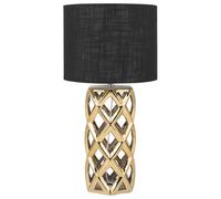 Beliani Table Lamp Ceramic Base Drum Fabric Gold Gloss E27 Living Room Bedroom, SELJA