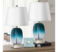 Table Lamp Set of 2 Touch Control, Modern Coastal Teal Glass Bedside & Nightstand Light with 2 USB Ports, 3-Way Dimmable for Living Room, Bedroom (LED Bulbs Included)