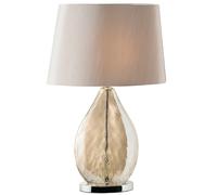 Table Lamp & Shade Gold Tinted Glass & Mink Fabric Modern Pretty Bedside Light