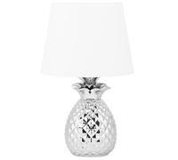 Modern Bedside Lamp Light with White Fabric Shade Silver Pineapple