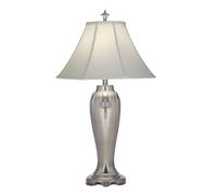 Table Lamp Silvered Look Off White Silk Shantung Shade Nickel LED E27 60W